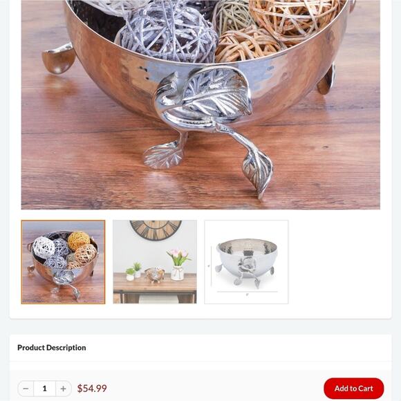 SILVER PLATED DECORATIVE SERVING BOWL WITH LEAF EMBELLISHMENTS CHEER COLLECTION - Picture 6 of 6